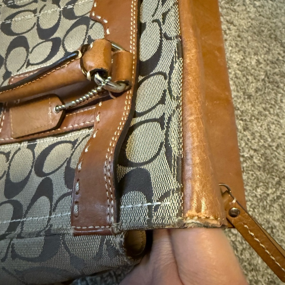 Vintage Coach signature brown and tan leather & canvas top handle tote bag - Picture 8 of 17